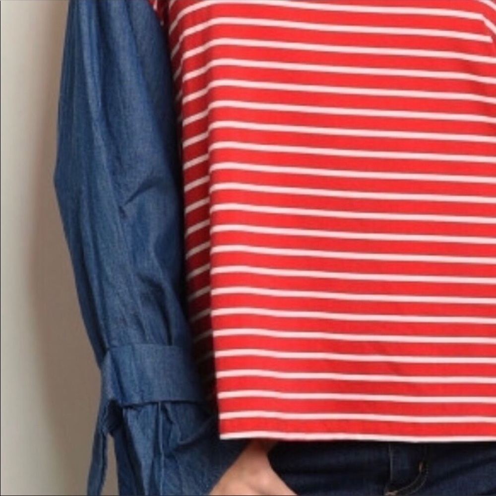 Red & white striped blouse with denim slee… - Picture 6 of 6